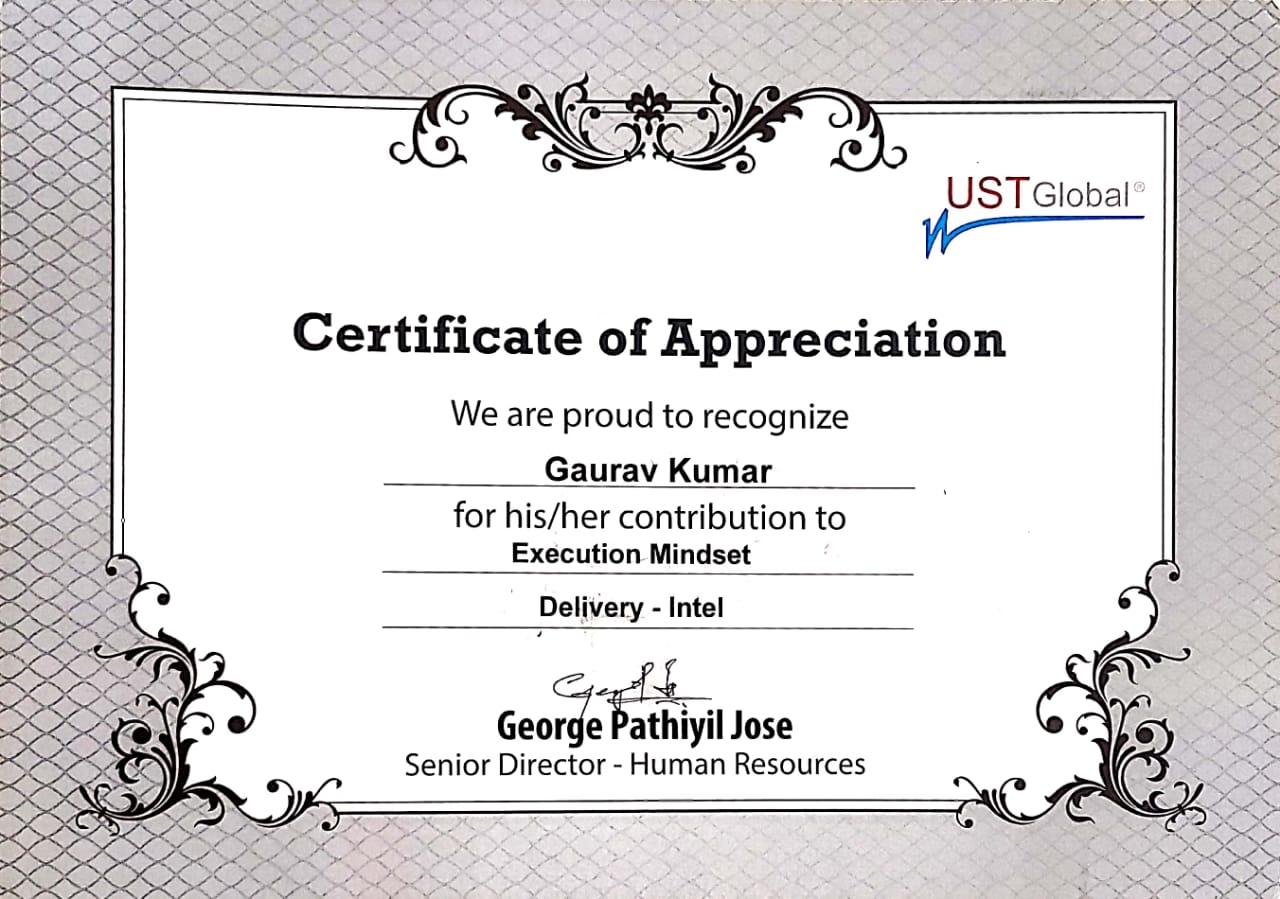 Certificate of Appreciation (Intel)