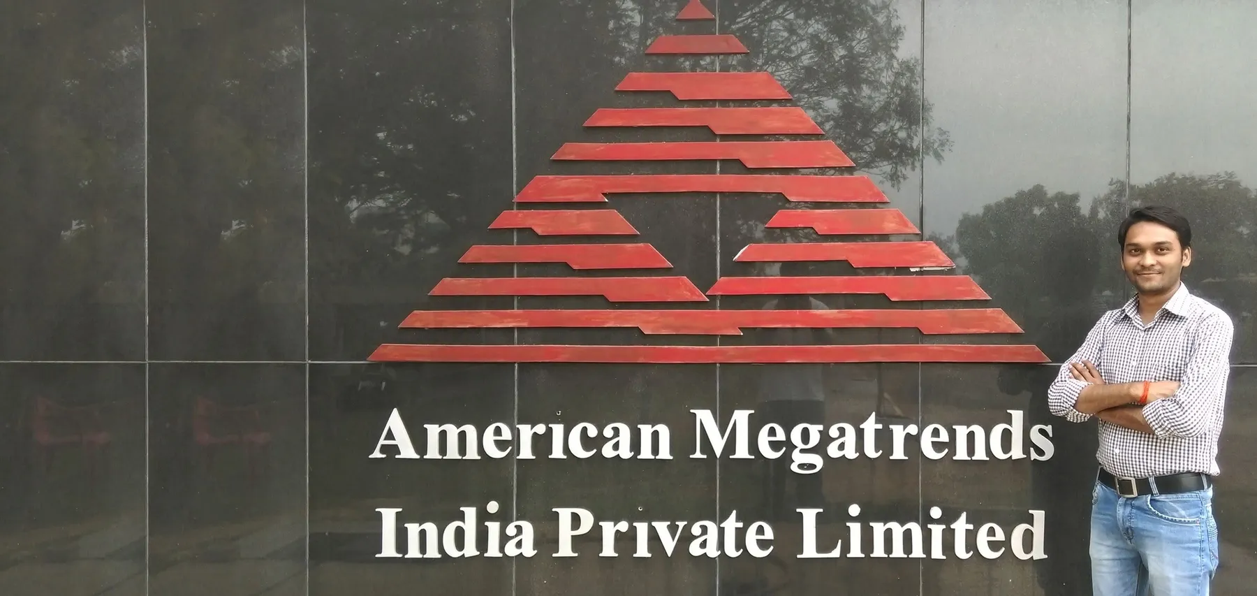 Kumar Gaurav outside the American Megatrends India office on his first day